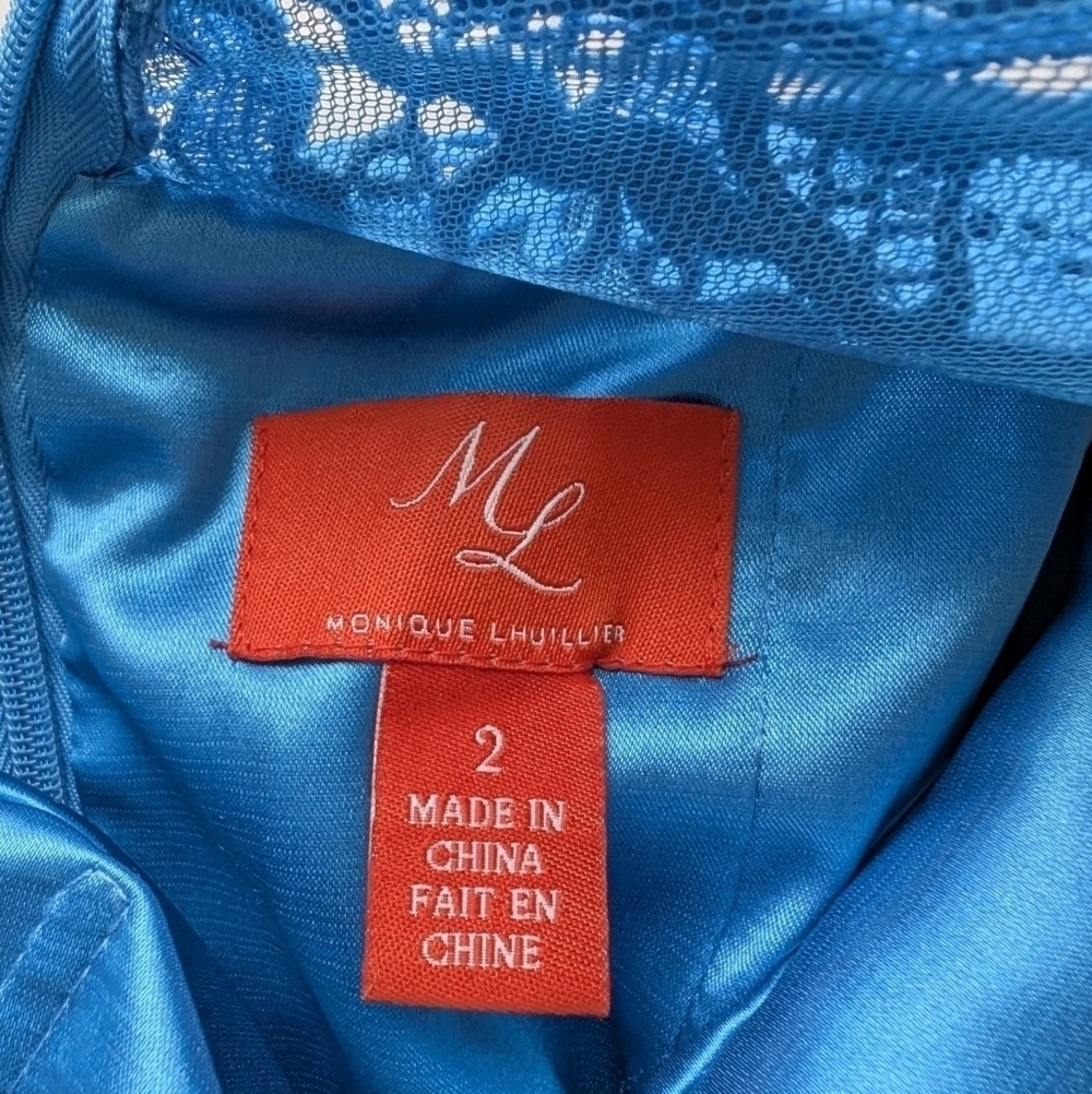 Monique Lhuillier Lace Sheath Dress Wedding Guest Cocktail Blue 2 - Picture 7 of 7